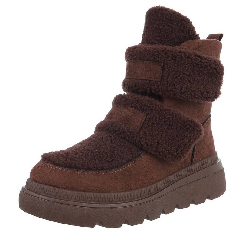 Ital-Design Sportliche Stiefelette mit Klettverschluss für Freizeit Plateaustiefelette (90458080) Keilabsatz/Wedge Stiefeletten in Braun von Ital-Design