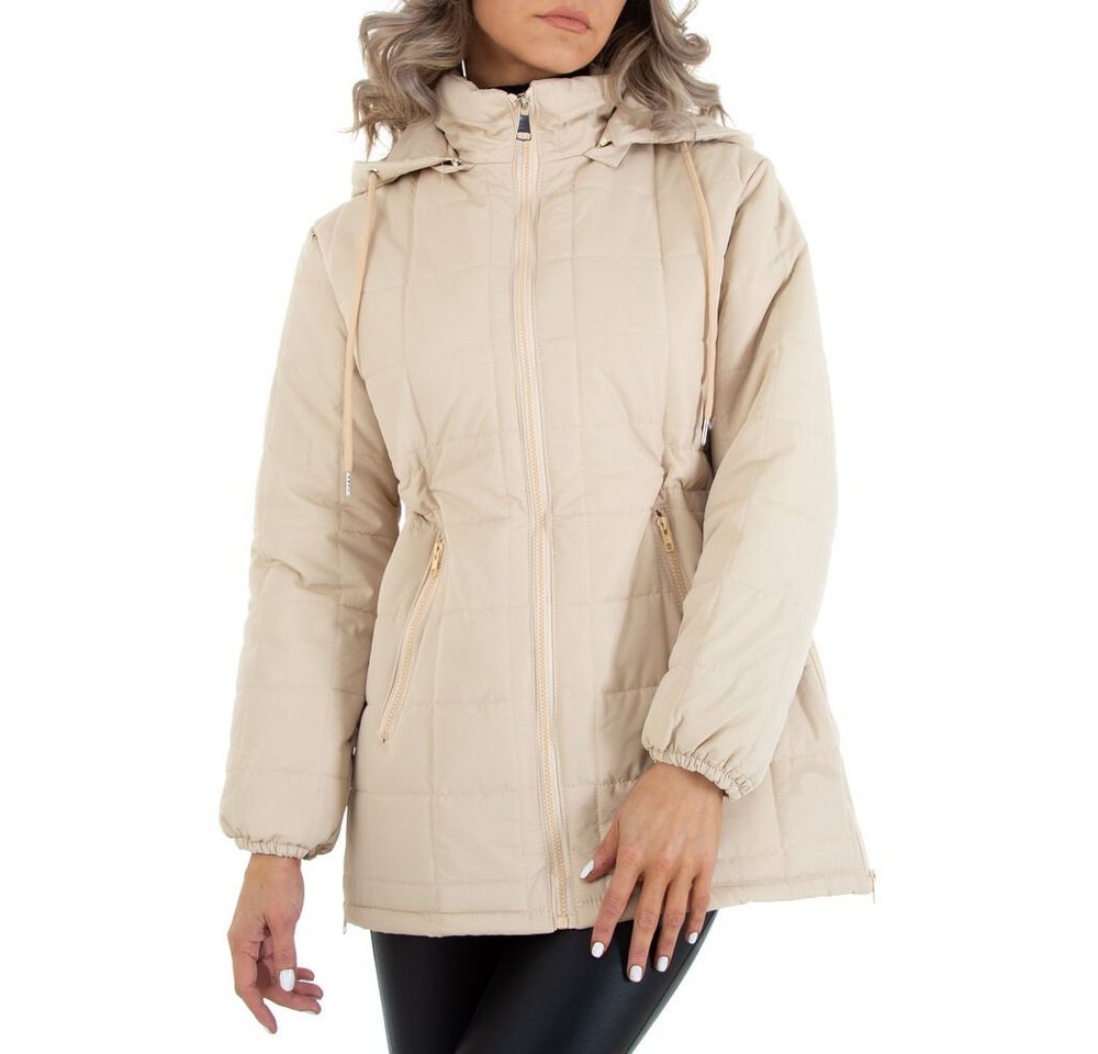 Ital-Design Steppjacke Damen Freizeit Kapuze (abnehmbar) Leicht gefüttert Übergangsjack in Beige von Ital-Design