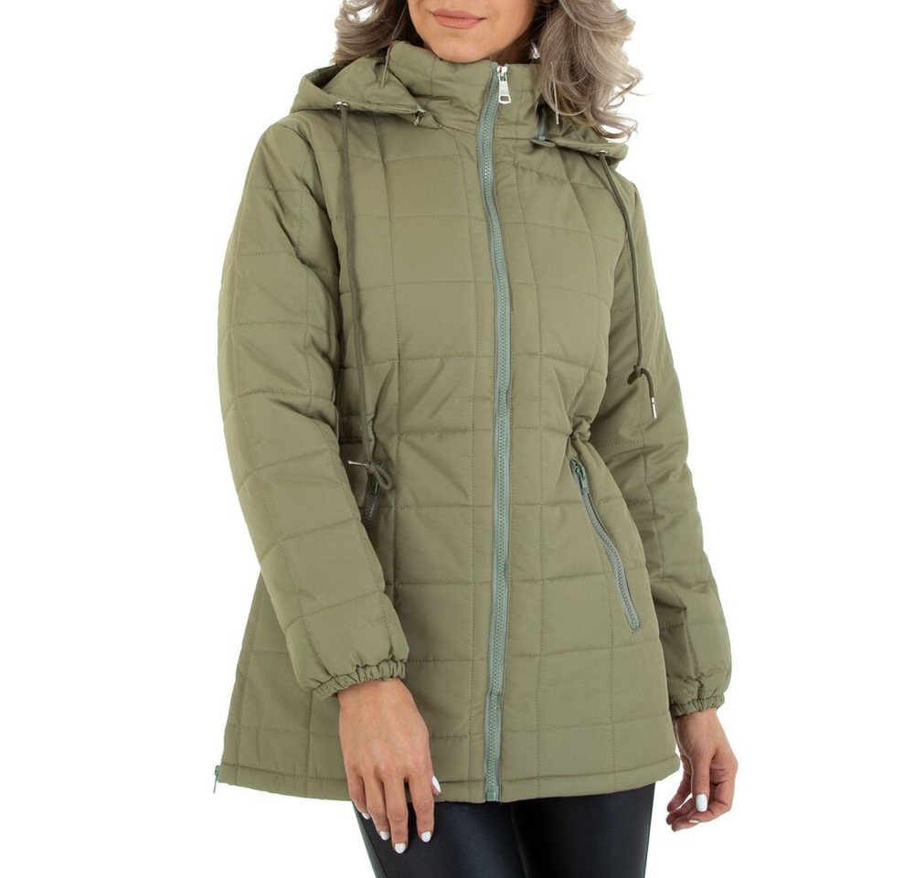 Ital-Design Steppjacke Damen Freizeit Kapuze (abnehmbar) Leicht gefüttert Übergangsjack in Khaki von Ital-Design