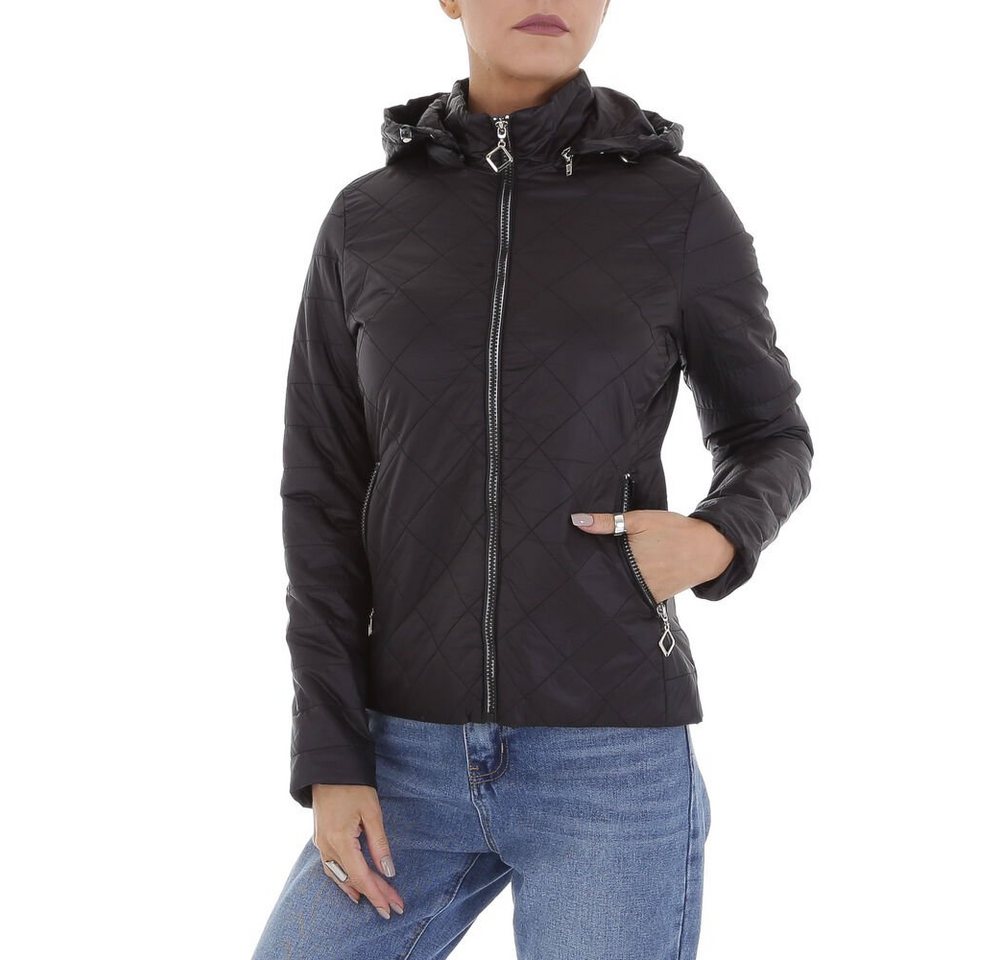 Ital-Design Steppjacke Damen Freizeit Kapuze (abnehmbar) Leicht gefüttert Übergangsjack in Schwarz von Ital-Design