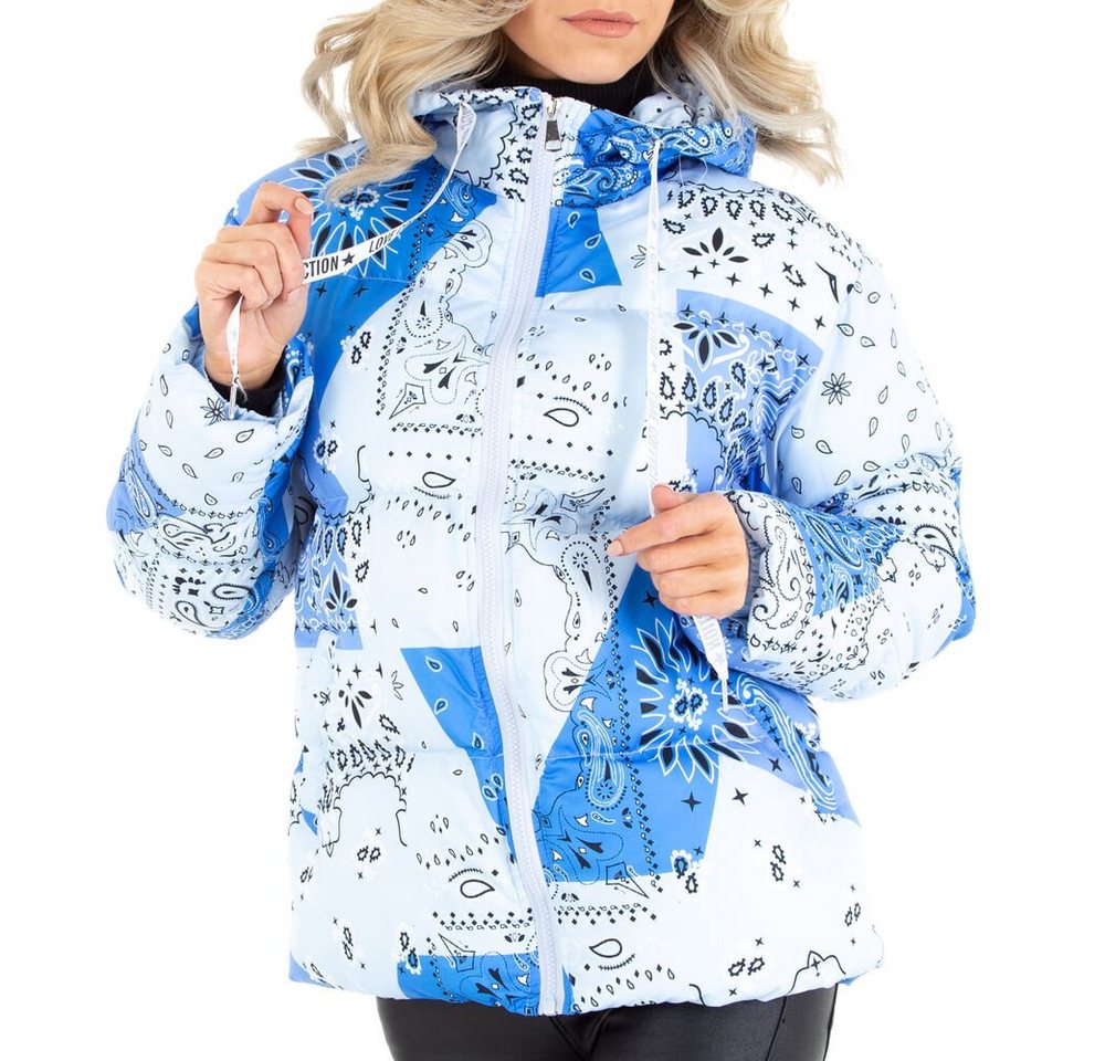 Ital-Design Steppjacke Damen Freizeit Kapuze Gefüttert Winterjacke in Blau von Ital-Design