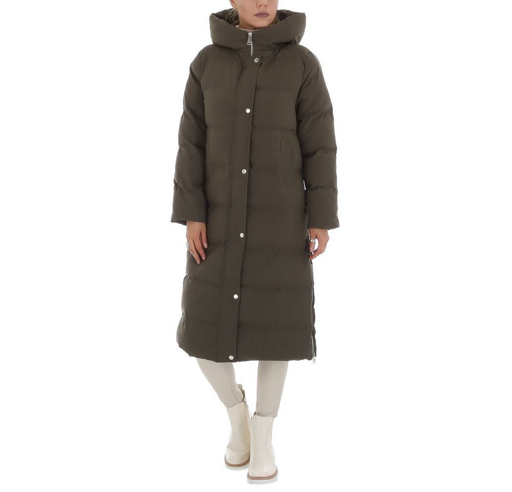 Ital-Design Steppjacke Damen Freizeit Kapuze Gefüttert Winterjacke in Khaki von Ital-Design