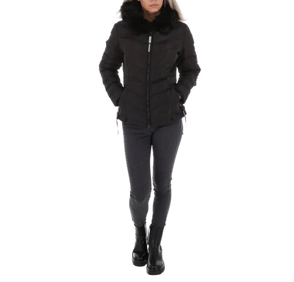 Ital-Design Steppjacke Damen Freizeit Kapuze Gefüttert Winterjacke in Schwarz von Ital-Design