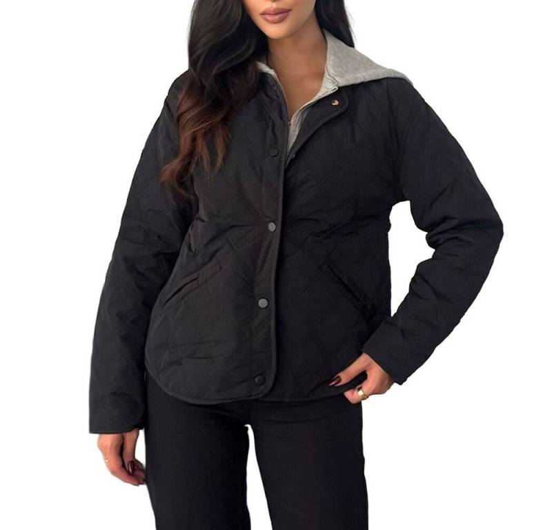 Ital-Design Steppjacke Modische Damen-Steppjacke mit praktischen Details (90764009) Kapuze (abnehmbar) Übergangsjack in Schwarz von Ital-Design