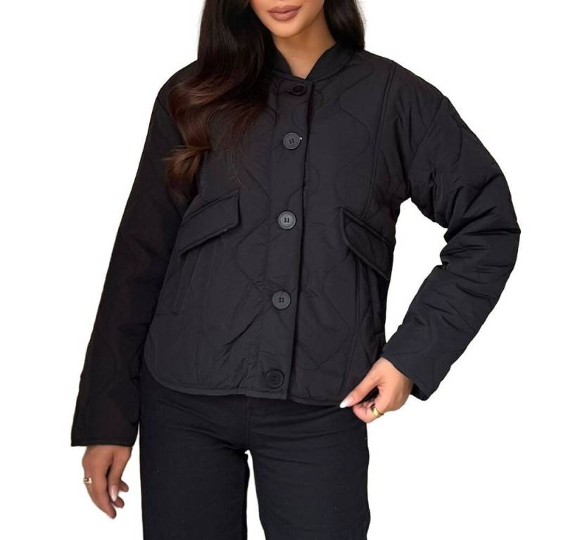 Ital-Design Steppjacke Modische Damenjacke mit Taschen und Knopfdetails (90764027) Übergangsjack in Schwarz von Ital-Design