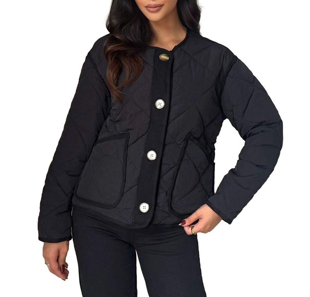 Ital-Design Steppjacke Modische gesteppte Jacke mit Knöpfen für Damen (90764030) Übergangsjack in Schwarz von Ital-Design
