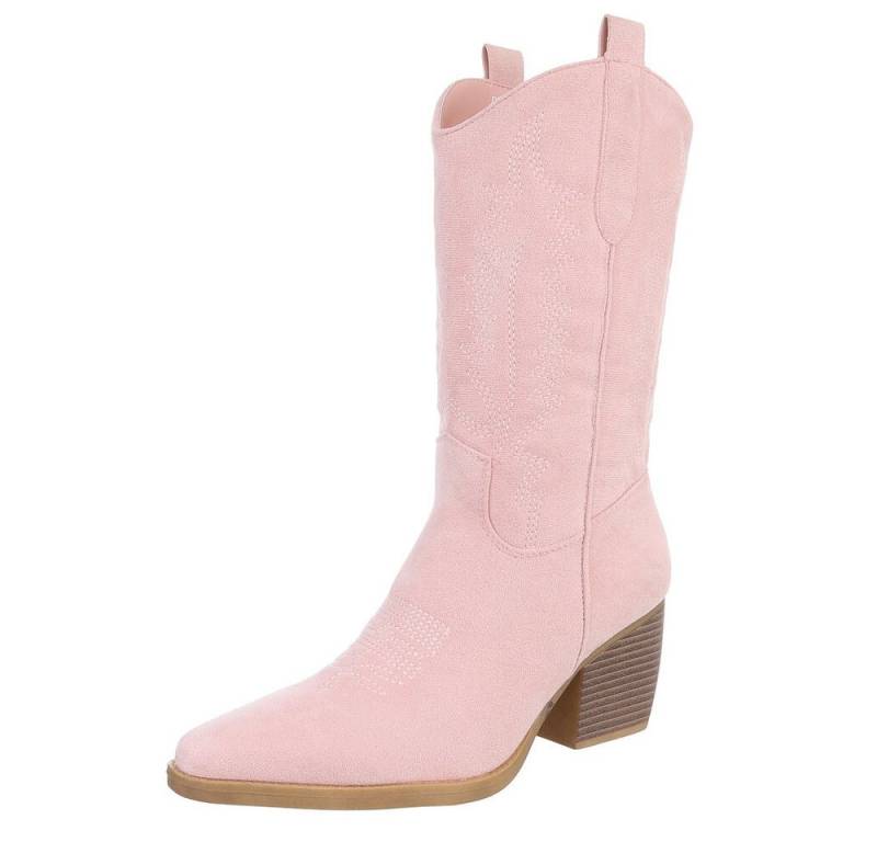 Ital-Design Stilvolle Damenstiefel aus hochwertigem Material Westernstiefel (89937982) Blockabsatz Stiefel in Altrosa von Ital-Design