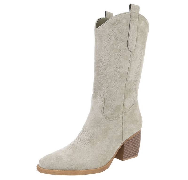 Ital-Design Stilvolle Damenstiefel aus hochwertigem Material Westernstiefel (89937988) Blockabsatz Stiefel in Hellgrün von Ital-Design