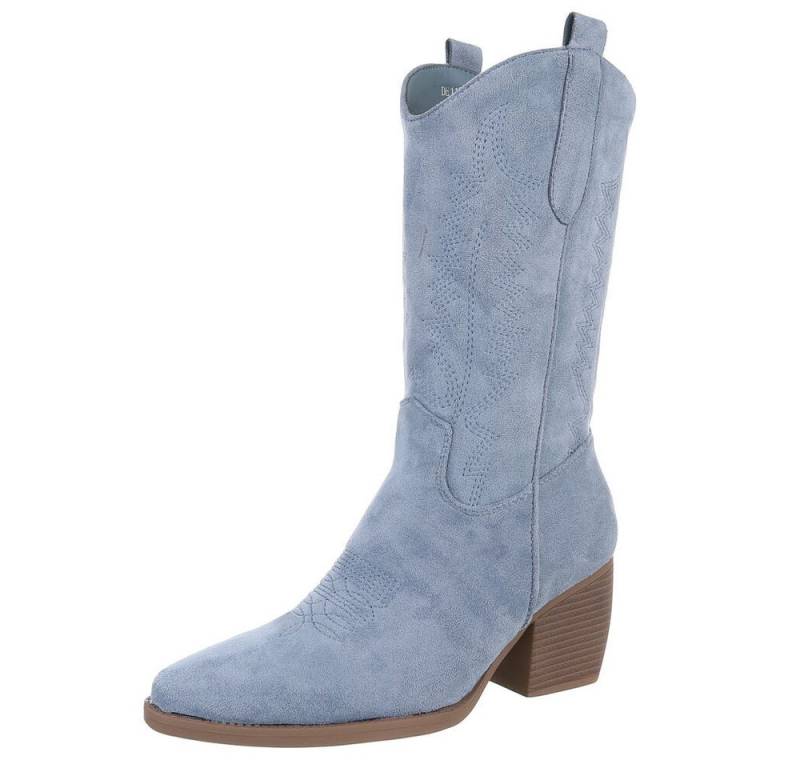Ital-Design Stilvolle Damenstiefel aus hochwertigem Material Westernstiefel (89938004) Blockabsatz Stiefel in Hellblau von Ital-Design