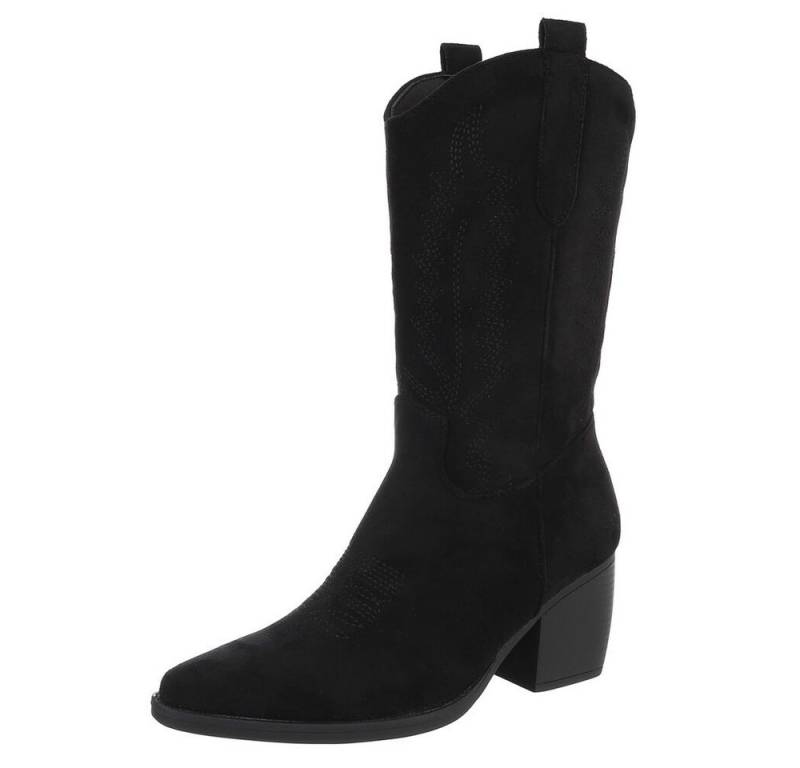 Ital-Design Stilvolle Damenstiefel aus hochwertigem Material Westernstiefel (89938010) Blockabsatz Stiefel in Schwarz von Ital-Design