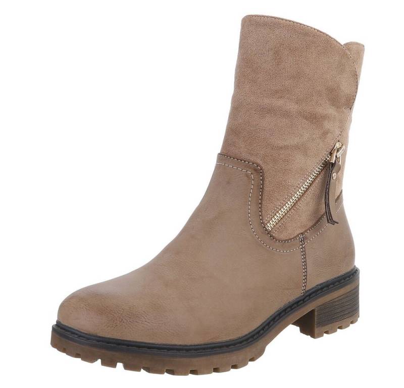 Ital-Design Stilvolle Stiefeletten mit Reißverschluss für Damen Stiefelette (90482568) Blockabsatz Flache Stiefeletten in Hellbraun von Ital-Design