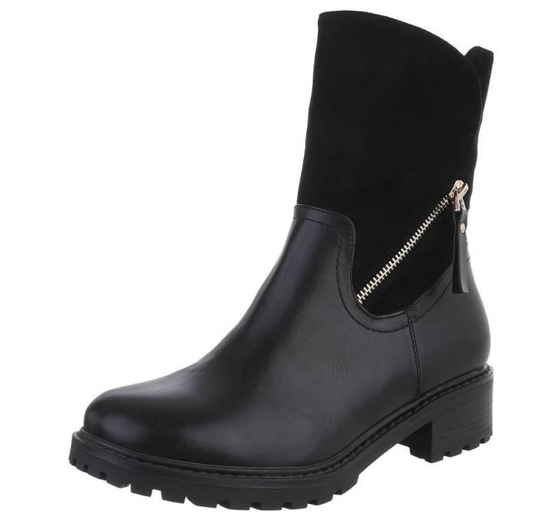 Ital-Design Stilvolle Stiefeletten mit Reißverschluss für Damen Stiefelette (90482579) Blockabsatz Flache Stiefeletten in Schwarz von Ital-Design
