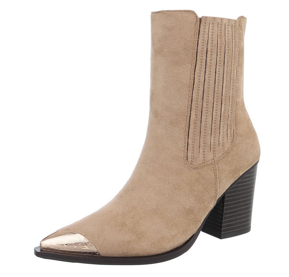 Ital-Design Stilvolle Stiefeletten mit Spitzkappe für Damen Westernstiefelette (90756036) Blockabsatz Stiefeletten in Hellbraun von Ital-Design