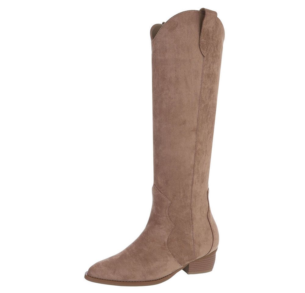 Ital-Design Stilvolle Stiefeletten mit Verzierung für Damen Westernstiefel (90927558) Blockabsatz Flache Stiefel in Hellbraun von Ital-Design