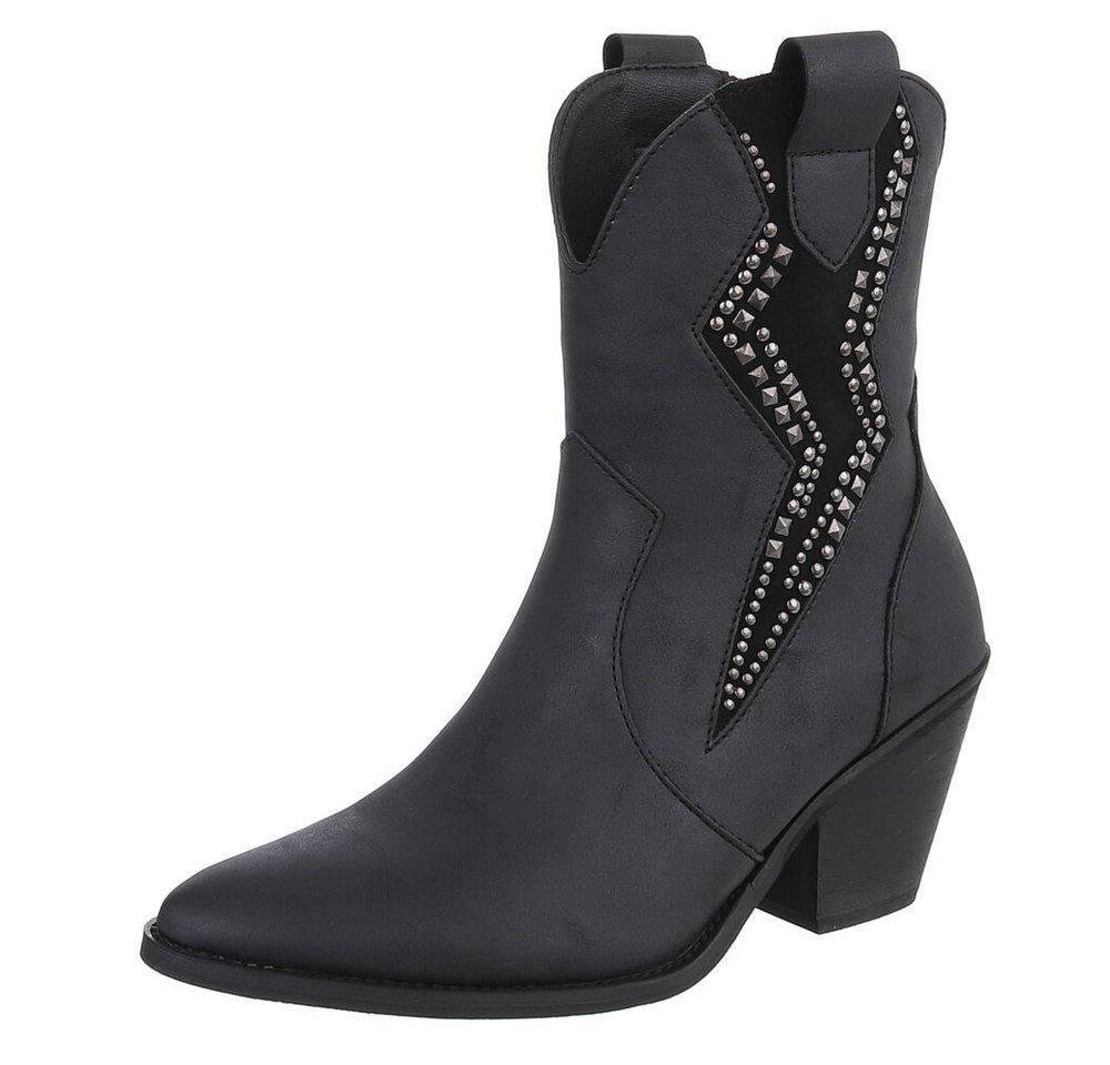 Ital-Design Stilvolle Stiefeletten mit Verzierung für Damen Westernstiefelette (90927534) Blockabsatz Stiefeletten in Schwarz von Ital-Design