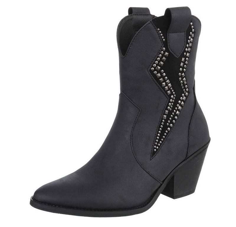 Ital-Design Stilvolle Stiefeletten mit Verzierung für Damen Westernstiefelette (90927534) Blockabsatz Stiefeletten in Schwarz von Ital-Design
