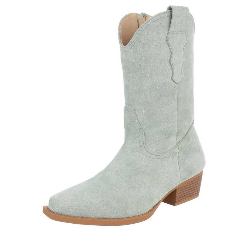 Ital-Design Stilvoller Cowboystiefel mit praktischem Reißverschluss Westernstiefelette (90482478) Blockabsatz Stiefeletten in Hellgrün von Ital-Design
