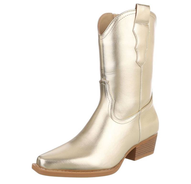 Ital-Design Stilvoller Cowboystiefel mit praktischem Reißverschluss Westernstiefelette (90482488) Blockabsatz Stiefeletten in Gold von Ital-Design