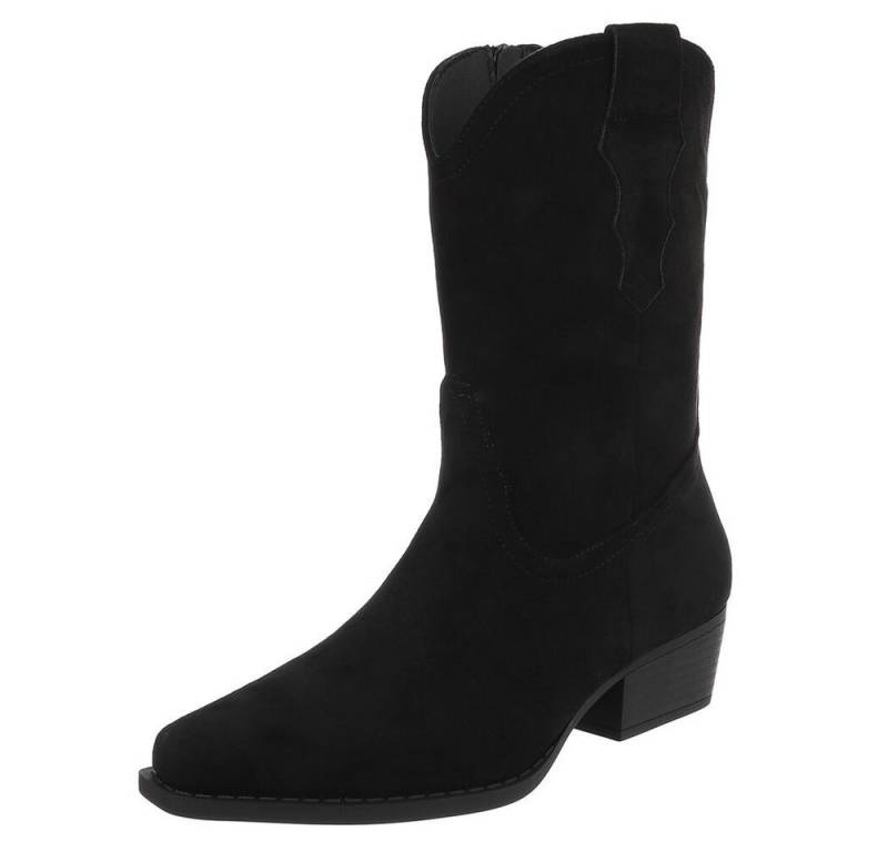 Ital-Design Stilvoller Cowboystiefel mit praktischem Reißverschluss Westernstiefelette (90482509) Blockabsatz Stiefeletten in Schwarz von Ital-Design