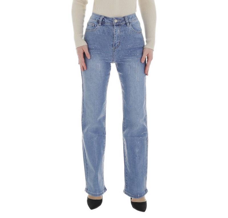Ital-Design Straight-Jeans Damen Freizeit (86537207) Used-Look Stretch High Waist Jeans in Blau von Ital-Design