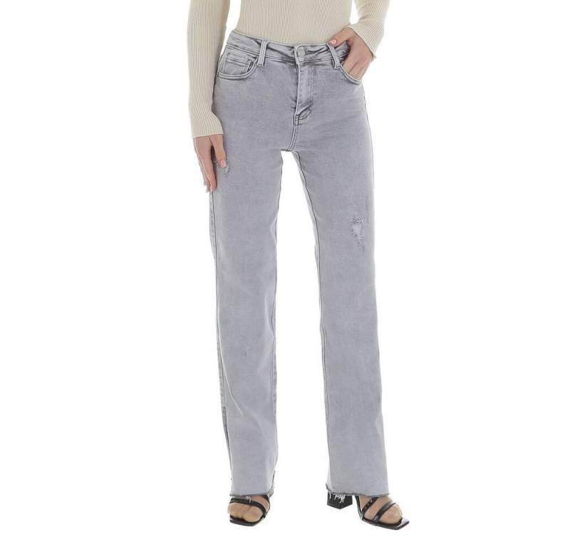 Ital-Design Straight-Jeans Damen Freizeit (87123899) Destroyed-Look Stretch High Waist Jeans in Grau von Ital-Design