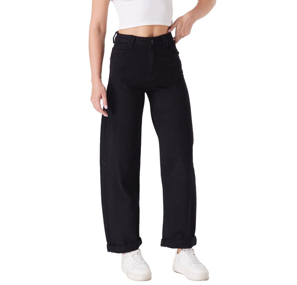 Ital-Design Straight-Jeans Damen Freizeit (90635522) Stretch High Waist Jeans in Schwarz von Ital-Design