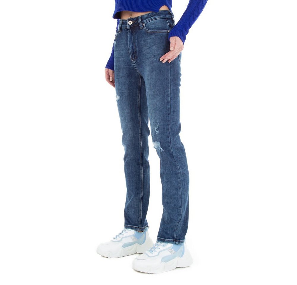 Ital-Design Straight-Jeans Damen Freizeit Destroyed-Look Stretch Straight Leg Jeans in Blau von Ital-Design