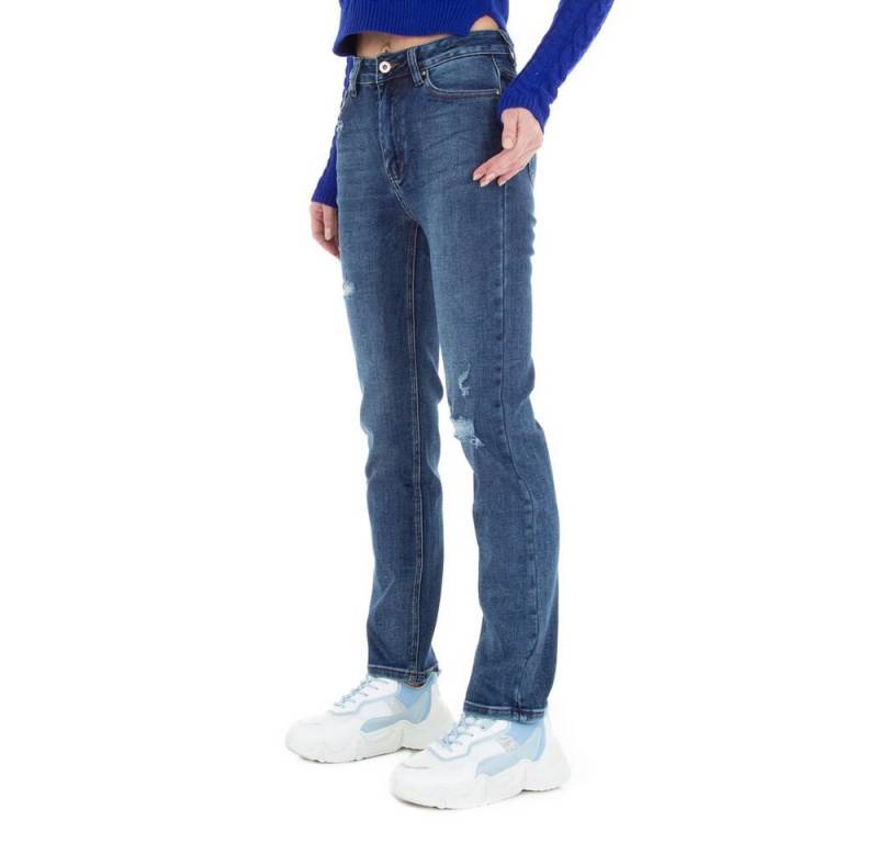 Ital-Design Straight-Jeans Damen Freizeit (78554517) Destroyed-Look Stretch Straight Leg Jeans in Blau von Ital-Design