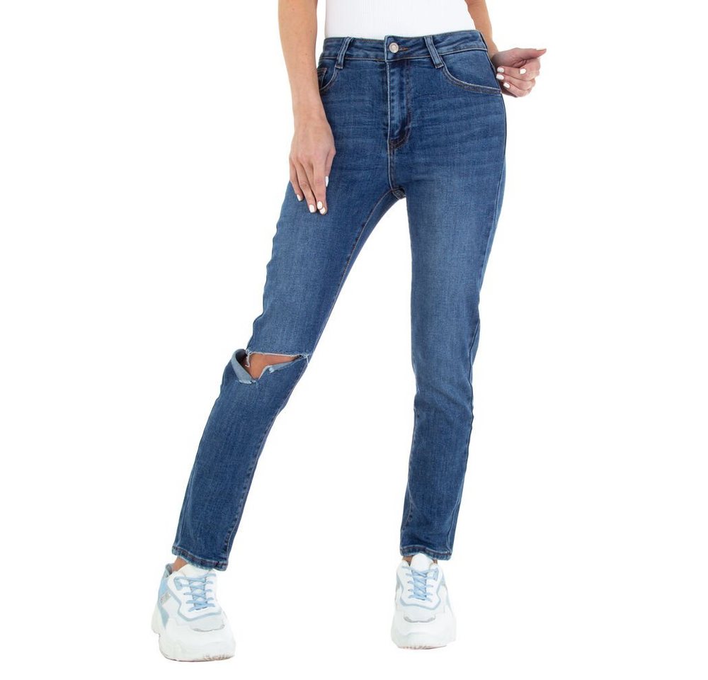 Ital-Design Straight-Jeans Damen Freizeit Destroyed-Look Stretch Straight Leg Jeans in Dunkelblau von Ital-Design