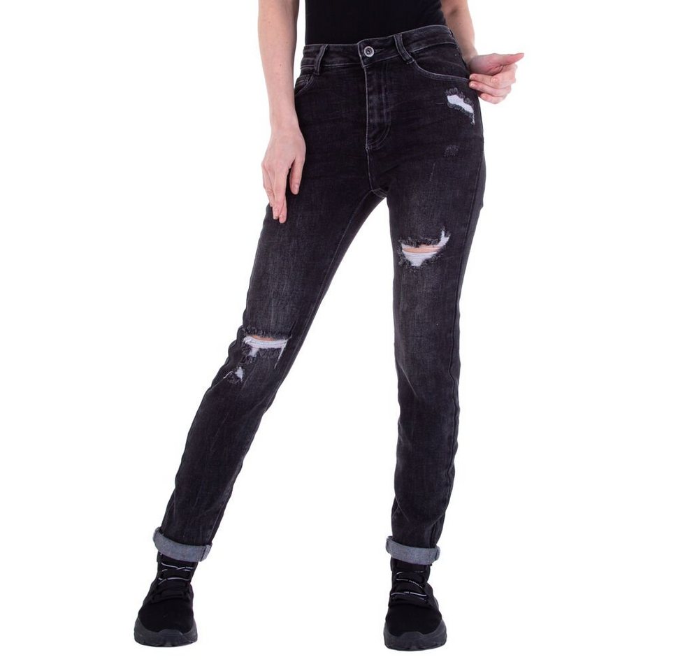 Ital-Design Straight-Jeans Damen Freizeit Destroyed-Look Stretch Straight Leg Jeans in Schwarz von Ital-Design