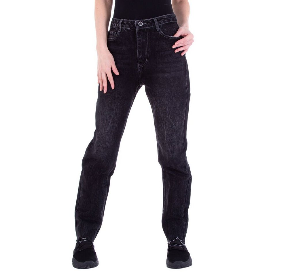 Ital-Design Straight-Jeans Damen Freizeit Jeansstoff Straight Leg Jeans in Schwarz von Ital-Design