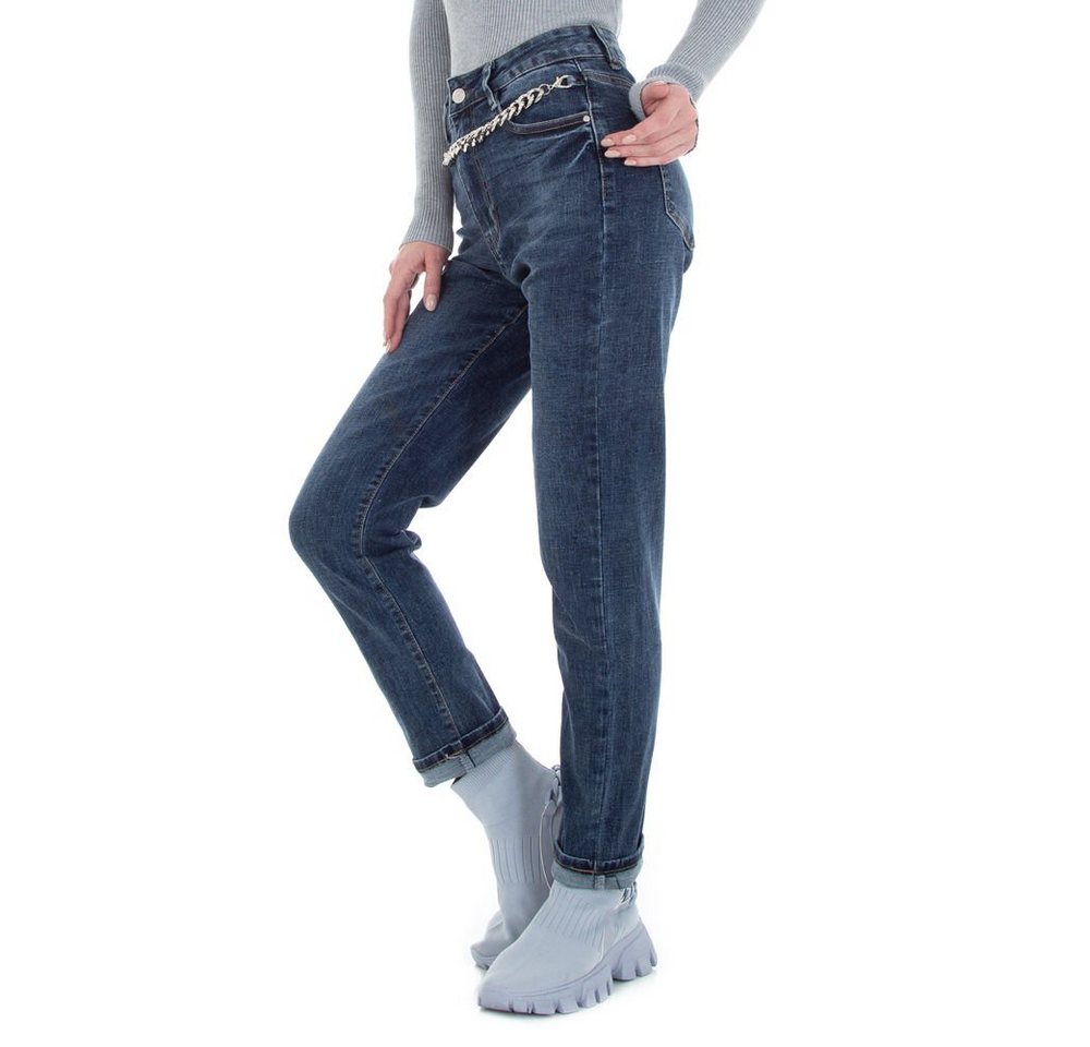 Ital-Design Straight-Jeans Damen Freizeit Kette Stretch Straight Leg Jeans in Blau von Ital-Design