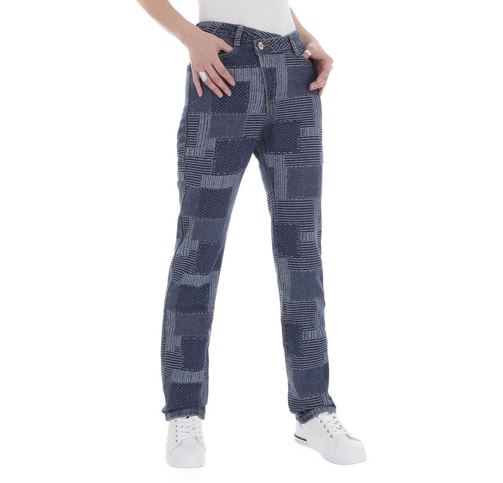 Ital-Design Straight-Jeans Damen Freizeit Used-Look Gepunktet High Waist Jeans in Blau von Ital-Design