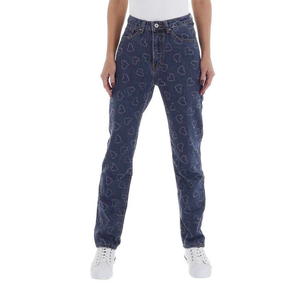 Ital-Design Straight-Jeans Damen Freizeit Used-Look Herzen Straight Leg Jeans in Blau von Ital-Design