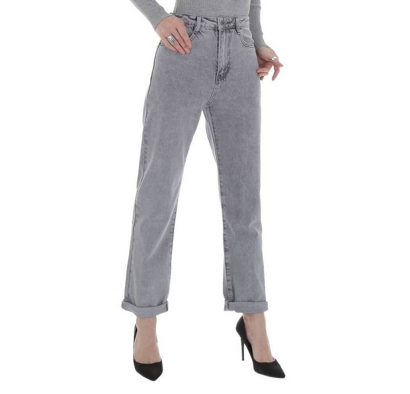 Ital-Design Straight-Jeans Damen Freizeit Used-Look High Waist Jeans in Grau von Ital-Design