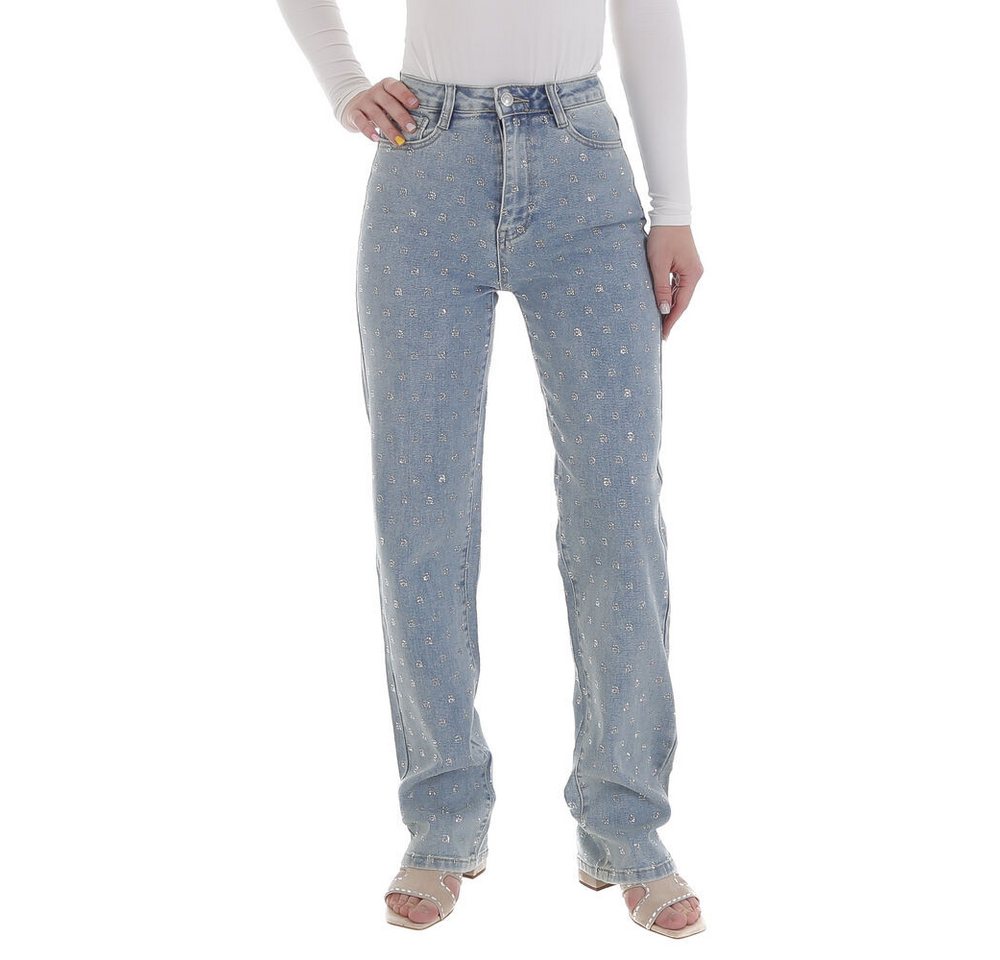 Ital-Design Straight-Jeans Damen Jeans mit figurschmeichelndem Design und Details (89550888) Used-Look Stretch High Waist Jeans in Blau von Ital-Design