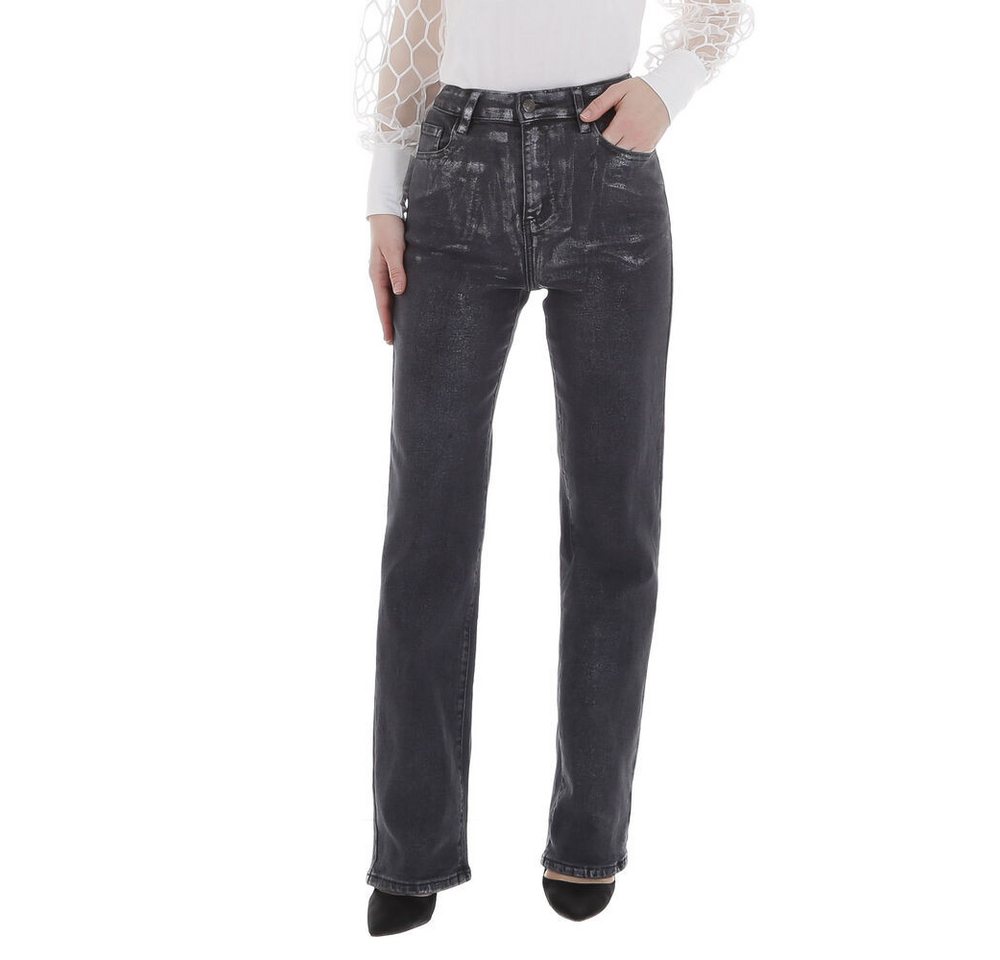 Ital-Design Straight-Jeans Damen Party & Clubwear (86359022) Destroyed-Look Glänzend High Waist Jeans in Dunkelgrau von Ital-Design