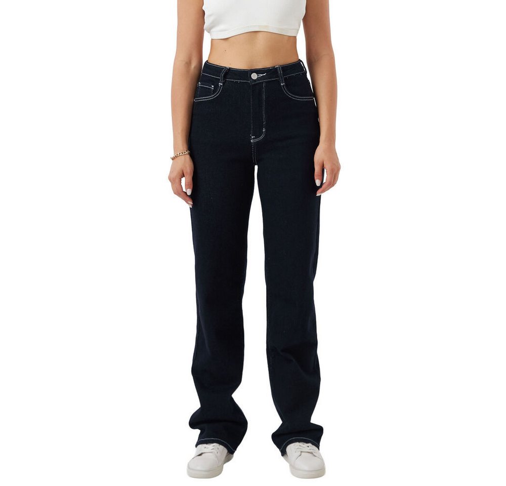 Ital-Design Straight-Jeans Klassische Gerade Jeans für Damen im modischen Look (90861193) Stretch High Waist Jeans in Dunkelblau von Ital-Design