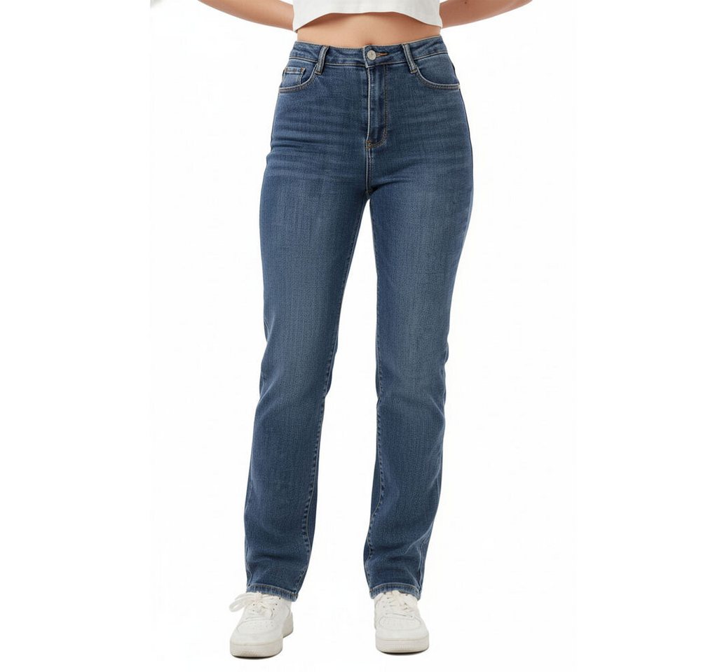 Ital-Design Straight-Jeans Klassische Hohe Jeans für Damen - Komfortabel und Stylisch (90861213) Used-Look Stretch High Waist Jeans in Blau von Ital-Design