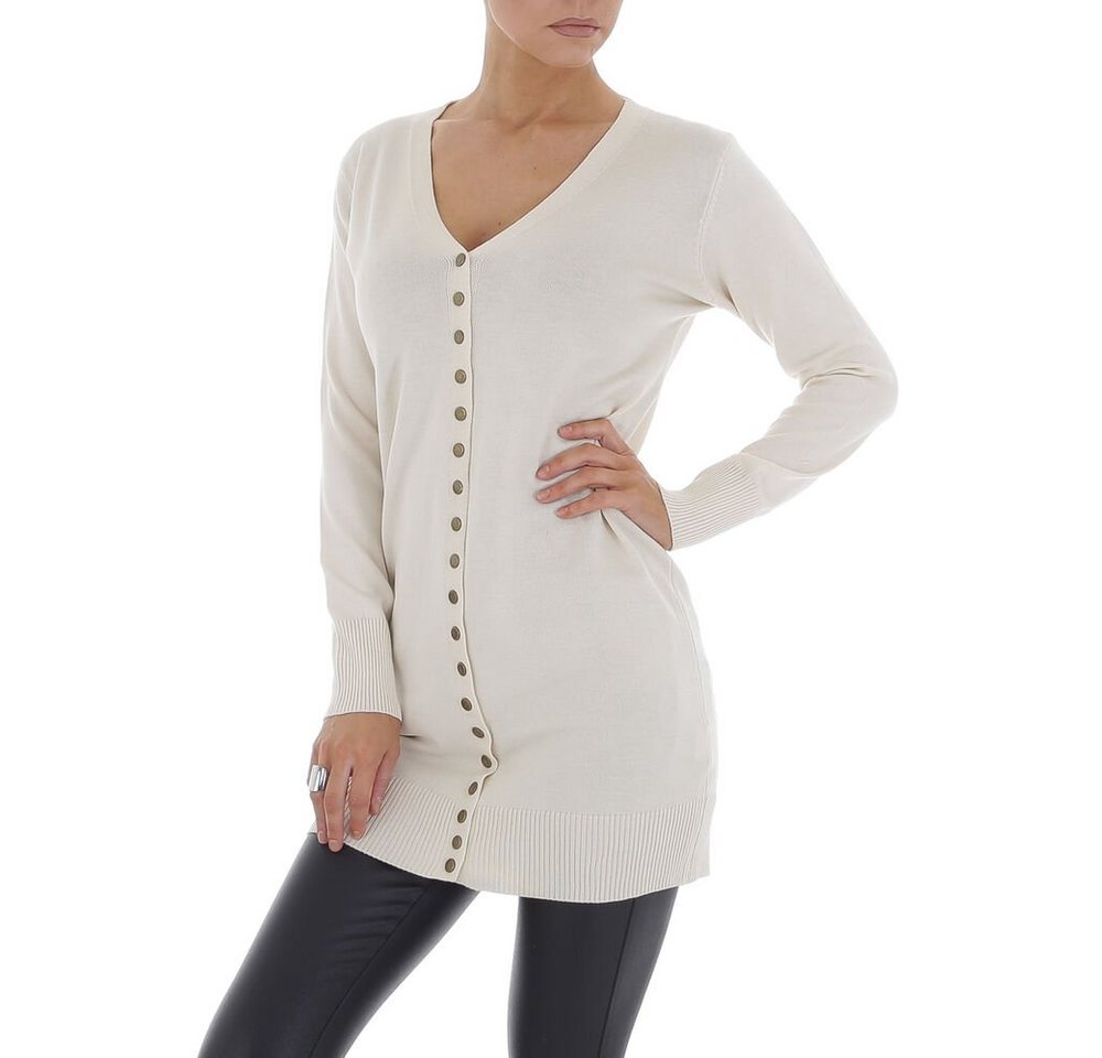 Ital-Design Strickjacke Damen Freizeit Stretch Longpullover in Beige von Ital-Design