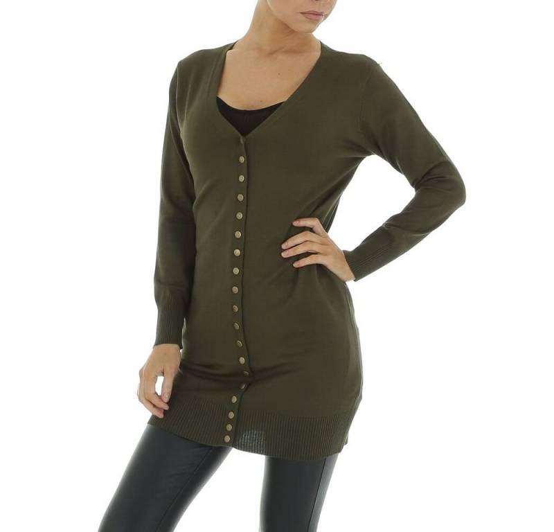 Ital-Design Strickjacke Damen Freizeit (81575147) Stretch Longpullover in Khaki von Ital-Design