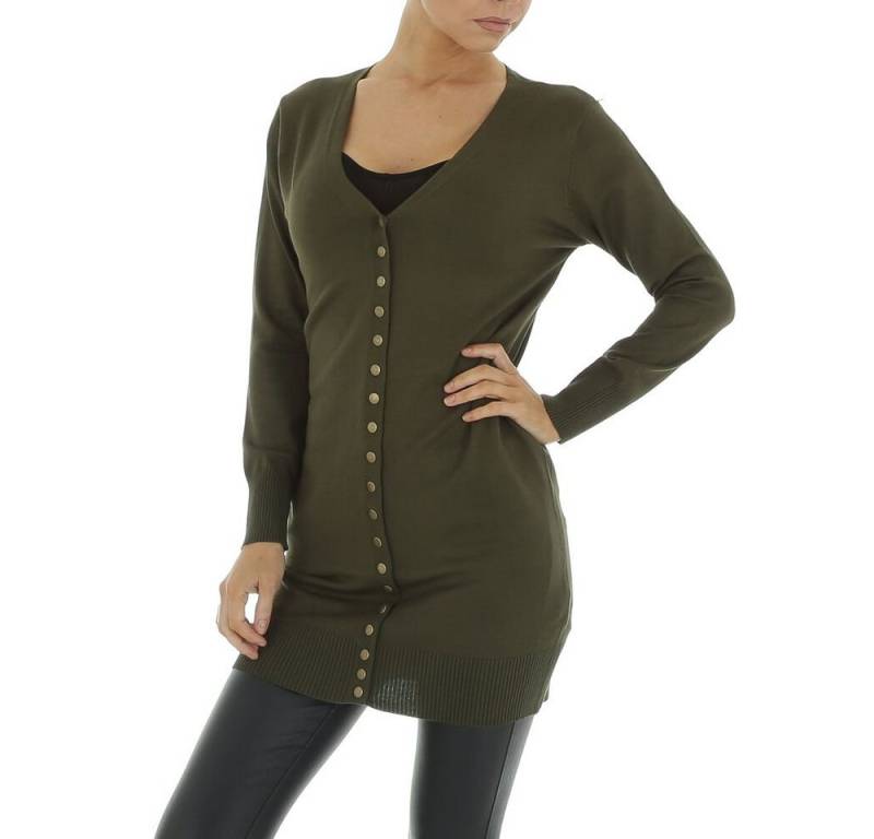 Ital-Design Strickjacke Damen Freizeit Stretch Longpullover in Khaki von Ital-Design