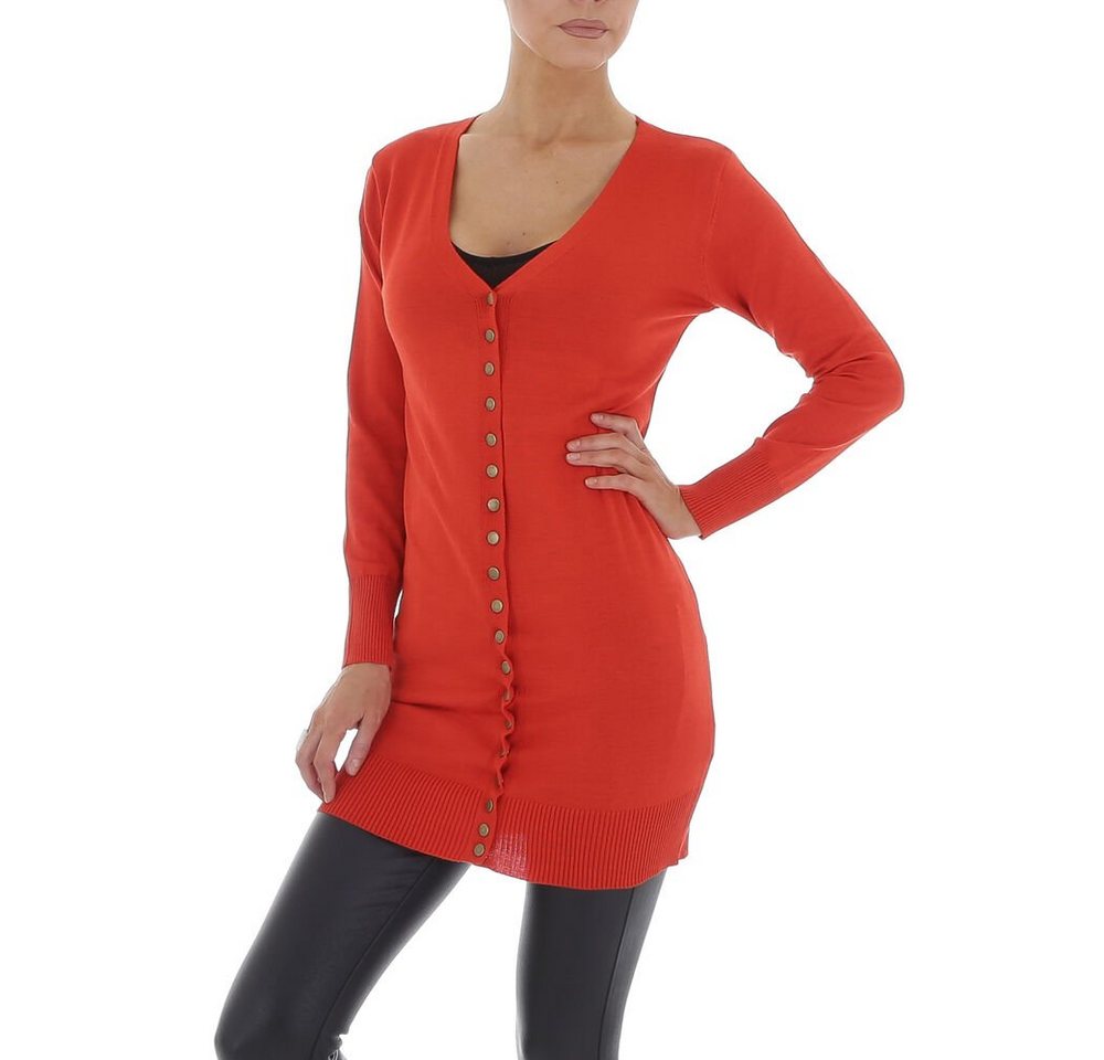 Ital-Design Strickjacke Damen Freizeit Stretch Longpullover in Orange von Ital-Design