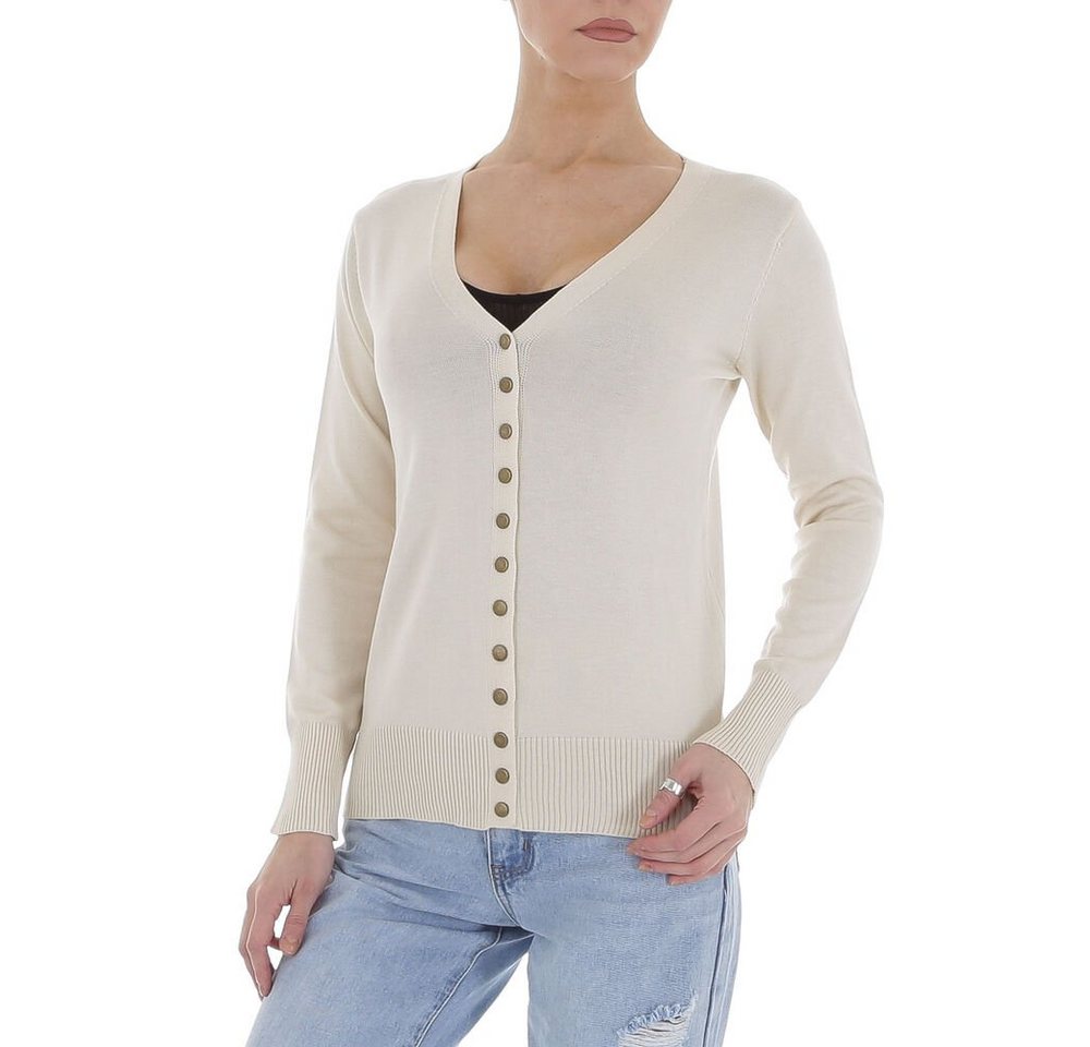 Ital-Design Strickjacke Damen Freizeit Stretch Strickjacke & Cardigan in Beige von Ital-Design