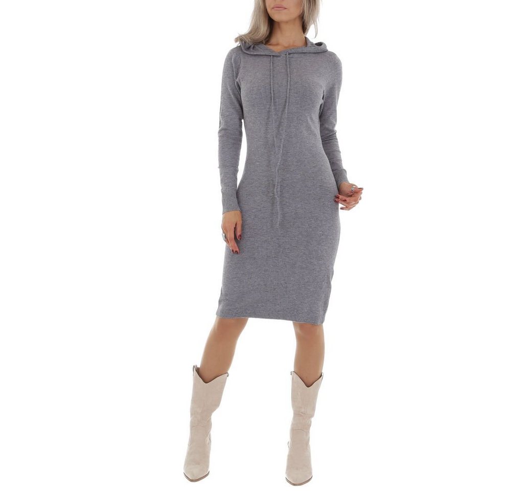 Ital-Design Strickkleid Damen Freizeit Kapuze Stretch Strickoptik Stretchkleid in Grau von Ital-Design