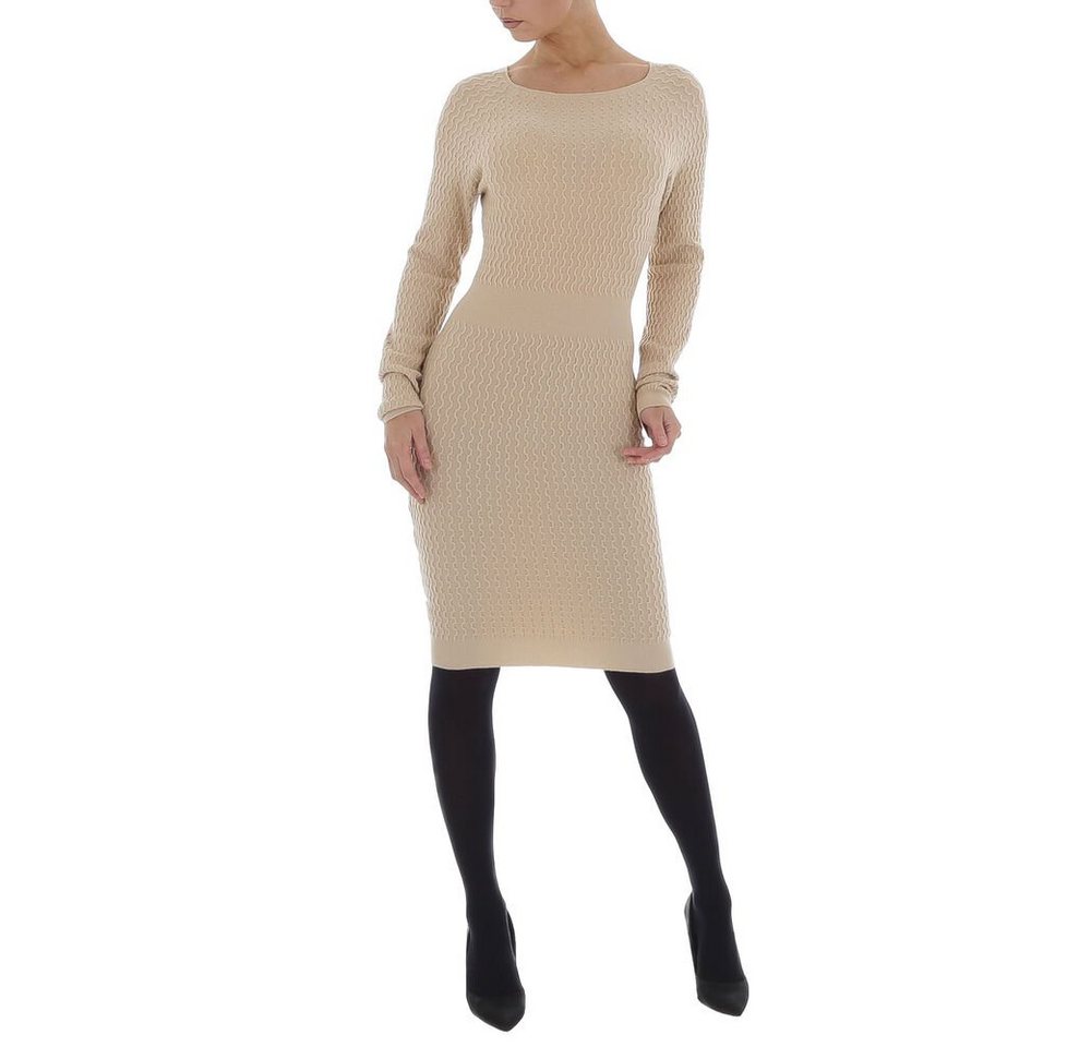 Ital-Design Strickkleid Damen Freizeit Ornamente Stretch Strickoptik Stretchkleid in Beige von Ital-Design