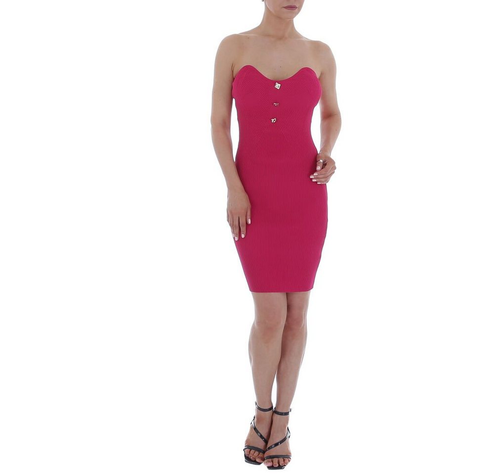 Ital-Design Strickkleid Damen Freizeit Pencil (83898290) Knopfleiste Stretch Strickoptik Minikleid in Pink von Ital-Design