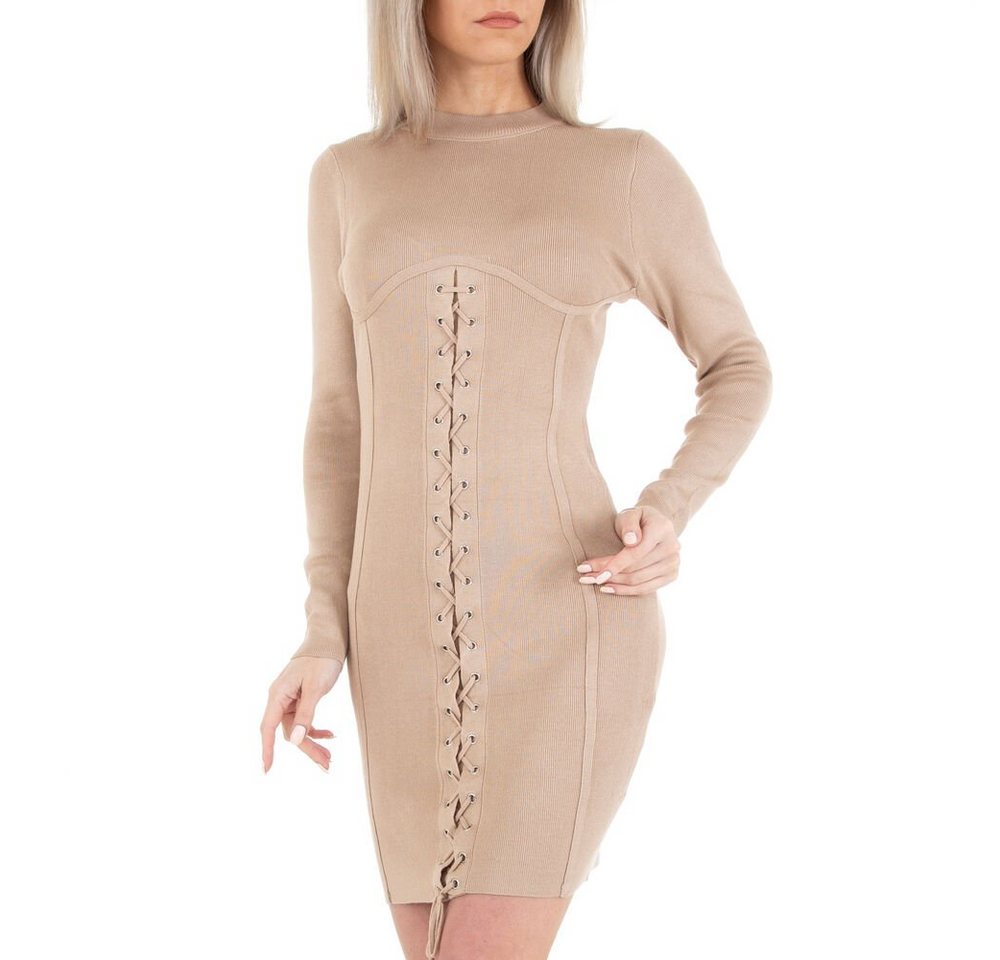 Ital-Design Strickkleid Damen Freizeit Schnürung Stretch Strickoptik Stretchkleid in Beige von Ital-Design