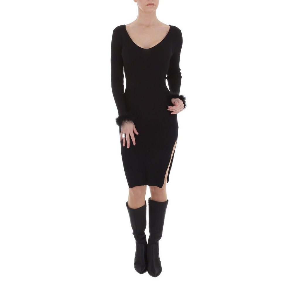 Ital-Design Strickkleid Damen Party & Clubwear Federn Stretch Strickoptik Minikleid in Schwarz von Ital-Design