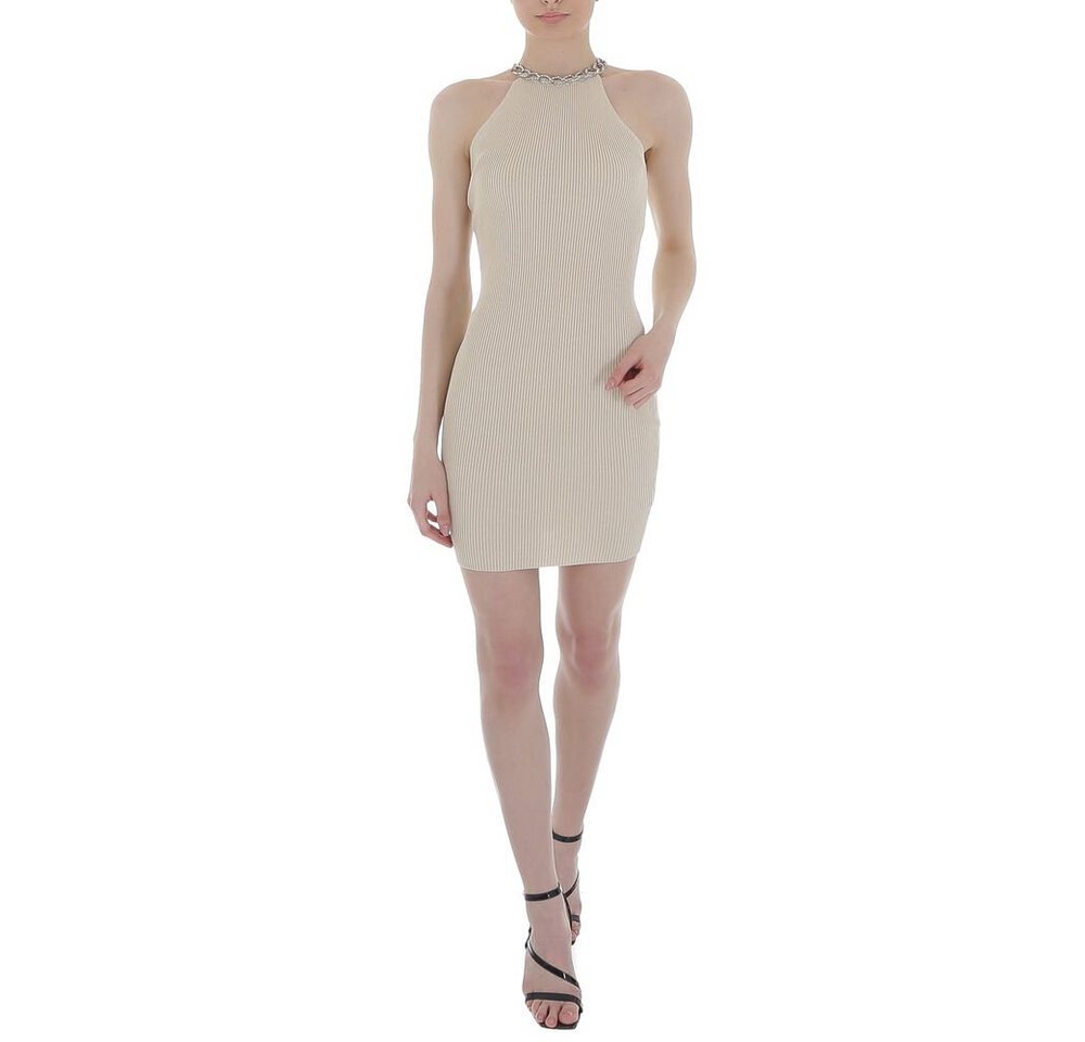 Ital-Design Strickkleid Damen Party & Clubwear Kette Stretch Strickoptik Minikleid in Beige von Ital-Design